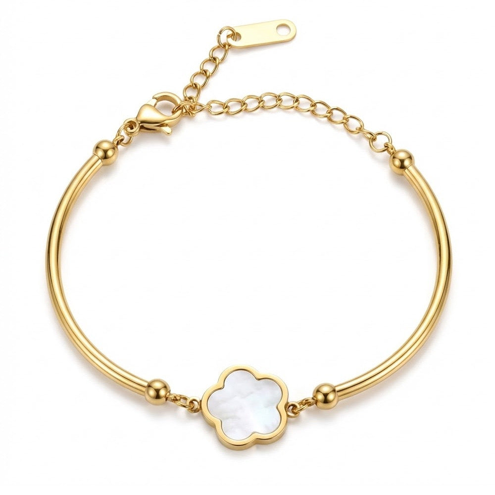Unisex Four-Leaf Clover Bracelet – 18K Gold-Plated Titanium Steel