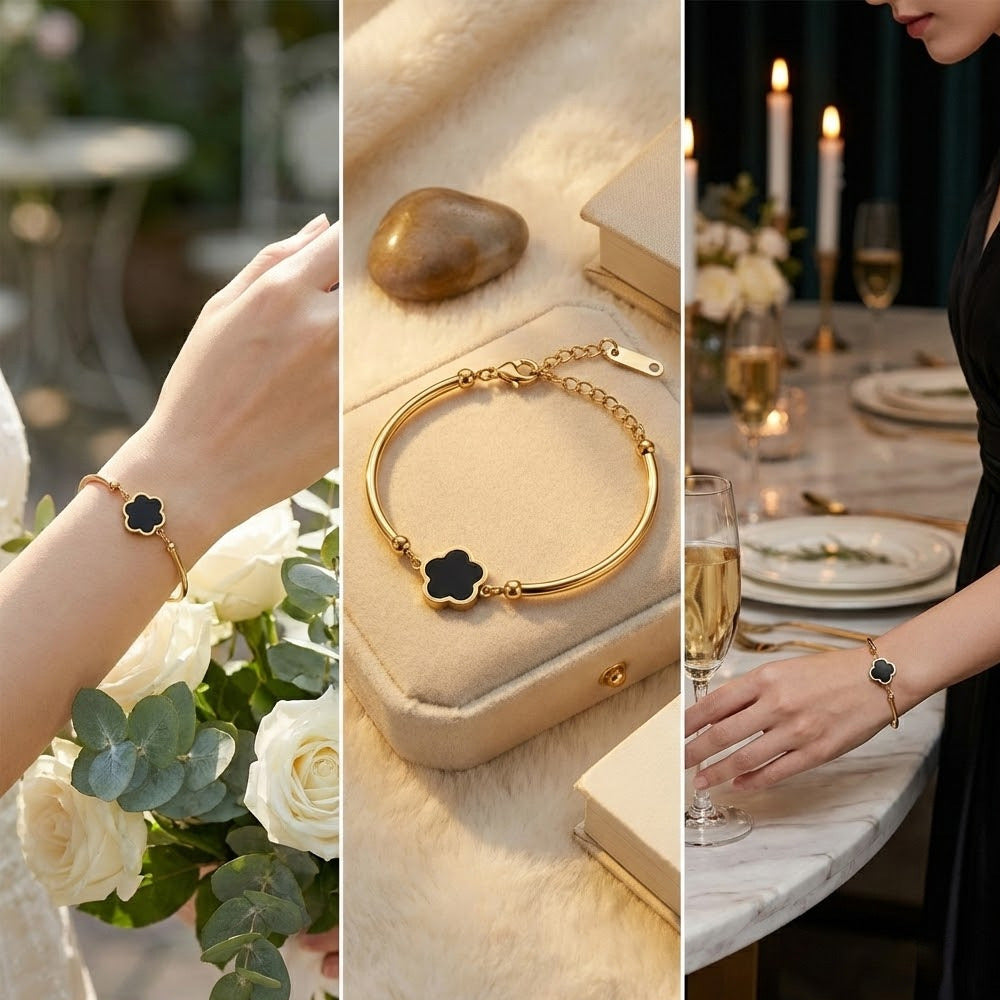 Unisex Four-Leaf Clover Bracelet – 18K Gold-Plated Titanium Steel