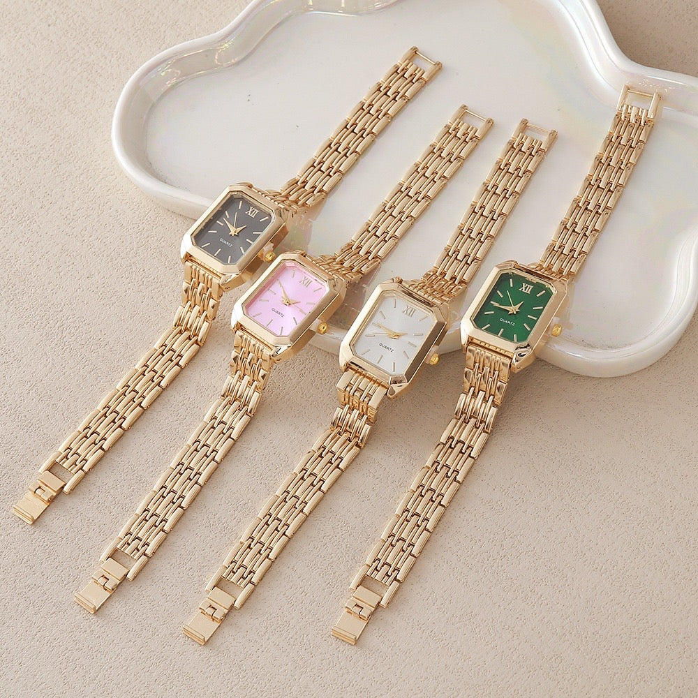 Luxury Rectangular Quartz Watch with Fold-Over Clasp